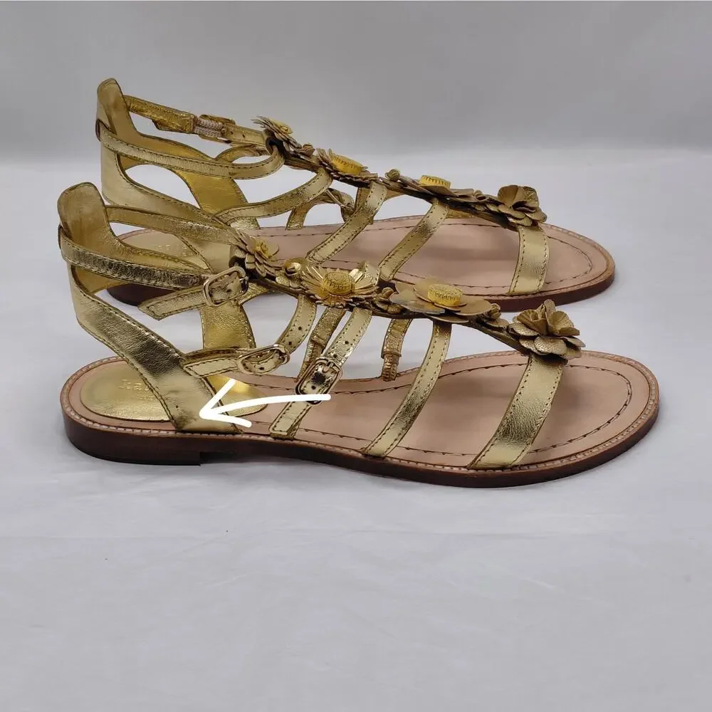 Kate Spade Womens Gladiator Sandals Size 8.5 Gold Floral Boho Vacation Summer - Picture 7 of 15